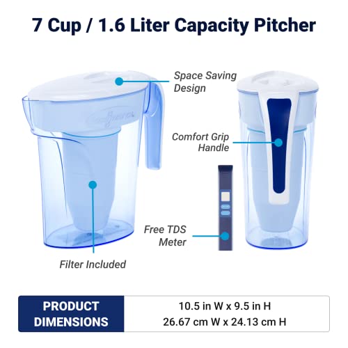 ZeroWater 7-Cup 5-Stage Water Filter Pitcher 0 TDS for Improved Tap Water Taste - IAPMO Certified to Reduce Lead, Chromium, and PFOA/PFOS