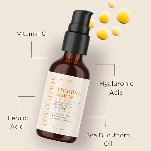 InstaNatural Vitamin C Face Serum, Brightens, Hydrates and Reduces Signs of Aging, with Vitamin C, Hyaluronic and Ferulic Acid, 1 FL Oz