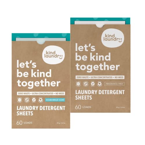 KIND LAUNDRY Detergent Sheets (Ocean Breeze and Unscented) - Washer Soap Strips, Plant Based Liquidless Formula, Zero Waste, Biodegradable, Great for Travel, Camping