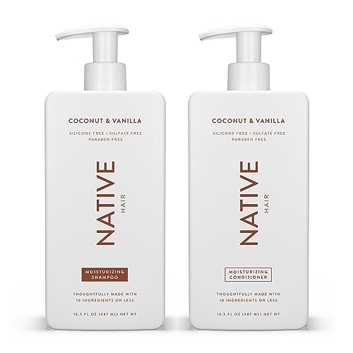 Native Shampoo and Conditioner Set, 16.5 fl oz each (2 pack) - All Hair Type Color & Treated From Fine to Dry Damaged, Sulfate Paraben Silicon and Dye Free - Moisturizing Coconut & Vanilla