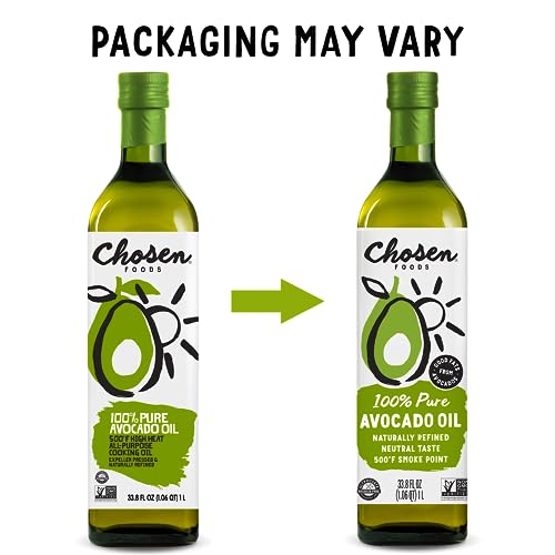 Chosen Foods 100% Pure Avocado Oil, Keto and Paleo Diet Friendly, Kosher Oil for Baking, High-Heat Cooking, Frying, Homemade Sauces, Dressings and Marinades (1 liter, 2 Pack)