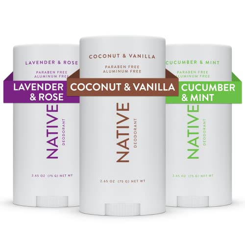 Native Deodorant | Natural Deodorant for Women and Men, 72 Hour Odor Control Aluminum Free with Baking Soda, Coconut Oil and Shea Butter | Coconut & Vanilla, Lavender & Rose, Cucumber & Mint