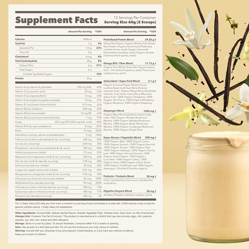 Ka’Chava All-In-One Nutrition Shake Blend, Vanilla, 85+ Superfoods, Nutrients & Plant-Based Ingredients, 26g Vitamins and Minerals, 25g Plant-Based Protein, 2lb