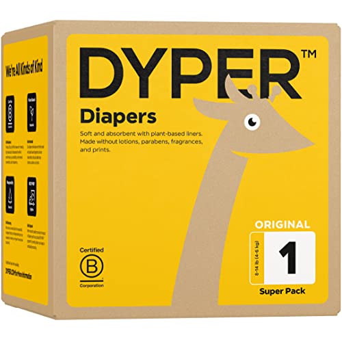 DYPER Unisex Baby Diapers Size 1 | Viscose from Bamboo | Hypoallergenic, Unscented, Plant-Based | 80 Count