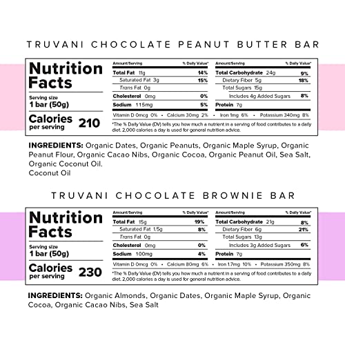 Truvani Plant-Based Snack Bars - Only Bar Sample Pack - USDA Certified Organic, Vegan, Non-GMO, Dairy, Soy & Gluten Free (6 Flavors, 6 Bars)