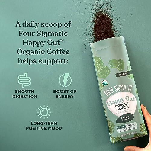 Four Sigmatic Organic Ground Coffee | Medium Roast | Fair Trade Gourmet Coffee with Chaga and Turkey Tail | Immune Boosting, Probiotic Mushroom Coffee for Gut Health and Immune Support | 12oz Bag
