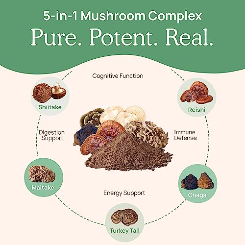 Real Mushrooms 5 Defenders Powder - Organic Mushroom Extract w/Chaga, Shiitake, Maitake, Turkey Tail, & Reishi - Supplement for Brain, Focus, & Immune Support - 45 Servings